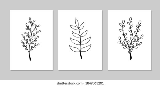 Gallery wall art set of 3 printable minimalist print. Wall art for bedroom, Living room and office décor. Hand draw vector design elements.