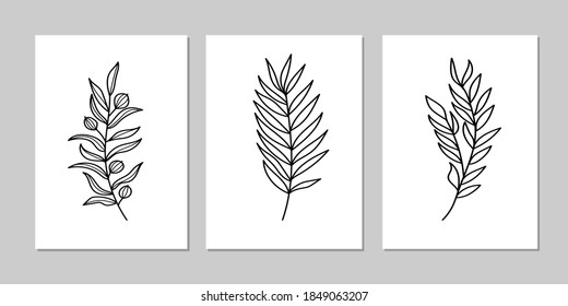 Gallery wall art set of 3 printable minimalist print. Wall art for bedroom, Living room and office décor. Hand draw vector design elements.