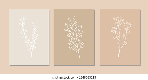 Gallery wall art set of 3 printable minimalist print. Wall art for bedroom, Living room and office décor. Hand draw vector design elements.