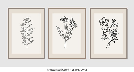 Gallery wall art set of 3 printable minimalist print. Wall art for bedroom, Living room and office décor. Hand draw vector design elements.