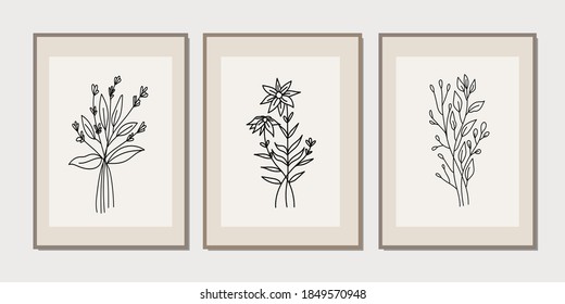 Gallery wall art set of 3 printable minimalist print. Wall art for bedroom, Living room and office décor. Hand draw vector design elements.