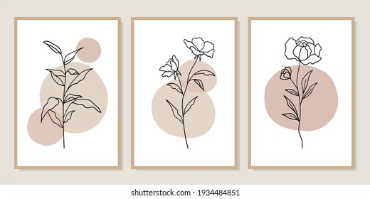 Gallery wall art set of 3 printable minimalist print. Wall art for bedroom, Living room and office decor. Hand draw vector design elements. Vector EPS10.
