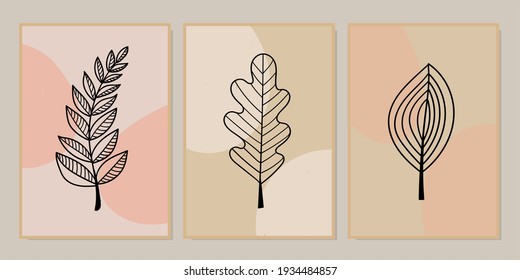 Gallery wall art set of 3 printable minimalist print. Wall art for bedroom, Living room and office decor. Hand draw vector design elements. Vector EPS10.
