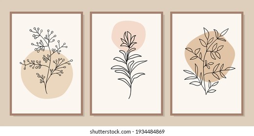 Gallery wall art set of 3 printable minimalist print. Wall art for bedroom, Living room and office decor. Hand draw vector design elements. Vector EPS10.