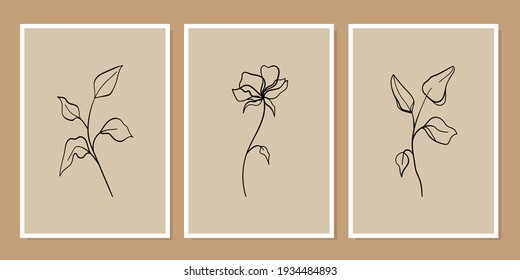 Gallery wall art set of 3 printable minimalist print. Wall art for bedroom, Living room and office decor. Hand draw vector design elements. Vector EPS10.