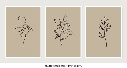 Gallery wall art set of 3 printable minimalist print. Wall art for bedroom, Living room and office decor. Hand draw vector design elements. Vector EPS10.