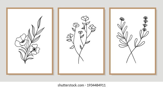 Gallery wall art set of 3 printable minimalist print. Wall art for bedroom, Living room and office decor. Hand draw vector design elements. Vector EPS10.