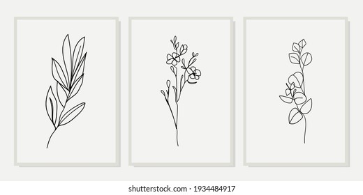 Gallery wall art set of 3 printable minimalist print. Wall art for bedroom, Living room and office decor. Hand draw vector design elements. Vector EPS10.