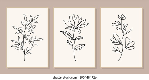 Gallery wall art set of 3 printable minimalist print. Wall art for bedroom, Living room and office decor. Hand draw vector design elements. Vector EPS10.