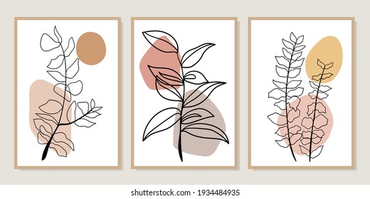 Gallery wall art set of 3 printable minimalist print. Wall art for bedroom, Living room and office decor. Hand draw vector design elements. Vector EPS10.