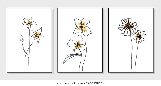 Gallery wall art set of 3 printable minimalist print. Wall art for bedroom, Living room and office décor. Hand draw vector design elements. Vector EPS10.