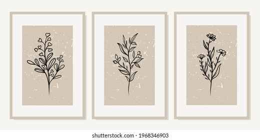 Gallery wall art set of 3 printable minimalist print. Wall art for bedroom, Living room and office décor. Hand draw vector design elements. Vector EPS10.