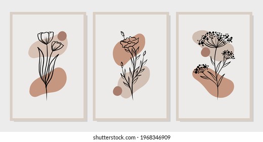 Gallery wall art set of 3 printable minimalist print. Wall art for bedroom, Living room and office décor. Hand draw vector design elements. Vector EPS10.