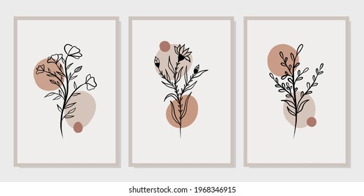 Gallery wall art set of 3 printable minimalist print. Wall art for bedroom, Living room and office décor. Hand draw vector design elements. Vector EPS10.