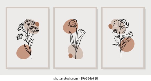 Gallery wall art set of 3 printable minimalist print. Wall art for bedroom, Living room and office décor. Hand draw vector design elements. Vector EPS10.