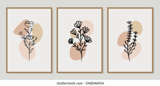 Gallery wall art set of 3 printable minimalist print. Wall art for bedroom, Living room and office décor. Hand draw vector design elements. Vector EPS10.