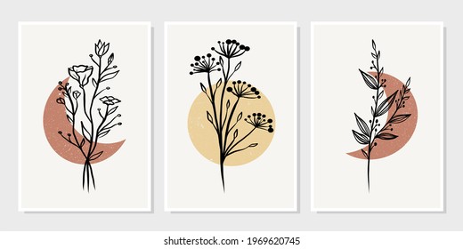 Gallery wall art set of 3 printable minimalist print. Wall art for bedroom, Living room and office décor. Hand draw vector design elements.