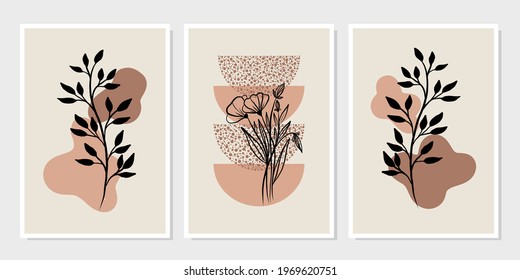 Gallery Wall Art Set Of 3 Printable Minimalist Print. Wall Art For Bedroom, Living Room And Office Décor. Hand Draw Vector Design Elements.