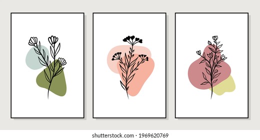 Gallery wall art set of 3 printable minimalist print. Wall art for bedroom, Living room and office décor. Hand draw vector design elements.
