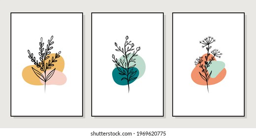 Gallery wall art set of 3 printable minimalist print. Wall art for bedroom, Living room and office décor. Hand draw vector design elements.
