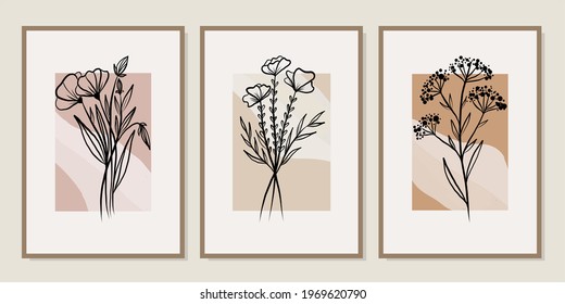 Gallery wall art set of 3 printable minimalist print. Wall art for bedroom, Living room and office décor. Hand draw vector design elements.