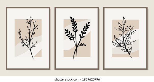 Gallery wall art set of 3 printable minimalist print. Wall art for bedroom, Living room and office décor. Hand draw vector design elements.