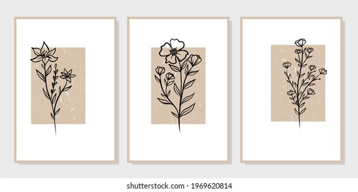 Gallery wall art set of 3 printable minimalist print. Wall art for bedroom, Living room and office décor. Hand draw vector design elements.