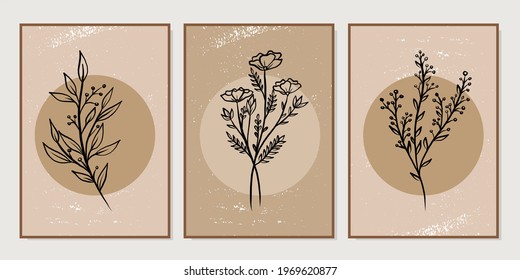 Gallery wall art set of 3 printable minimalist print. Wall art for bedroom, Living room and office décor. Hand draw vector design elements.