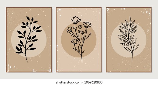Gallery wall art set of 3 printable minimalist print. Wall art for bedroom, Living room and office décor. Hand draw vector design elements.