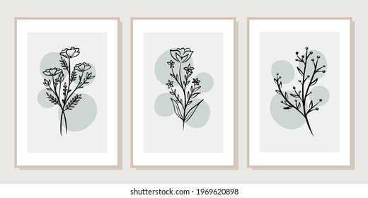 Gallery wall art set of 3 printable minimalist print. Wall art for bedroom, Living room and office décor. Hand draw vector design elements.