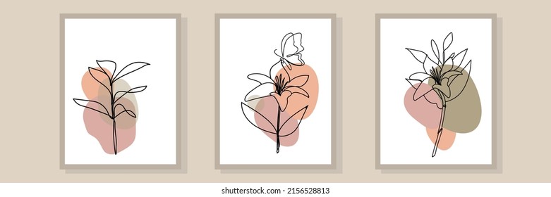 Gallery wall art set of 3 printable minimalist print. Wall art for bedroom, Living room and office decor. Hand draw vector design elements.