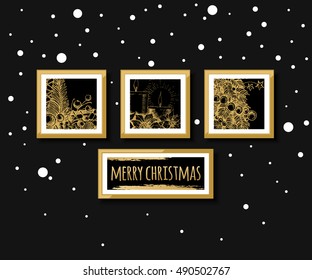 Gallery wall, merry christmas and happy new year card design. Vector illustration.