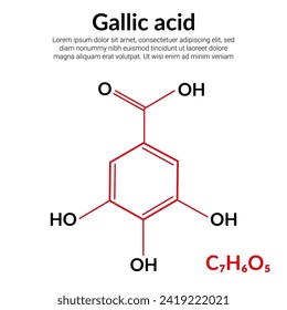 Fórmula de la estructura molecular del ácido gálico (ácido trihidroxibenzoico), adecuada para el contenido en educación o en ciencias químicas. Ilustración del vector