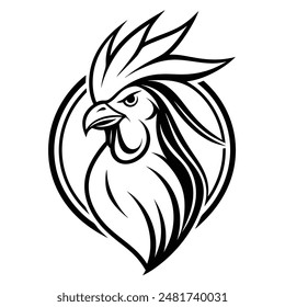 Gallic rooster head created as a sleek modern log vector silhouettes illustration editable project.