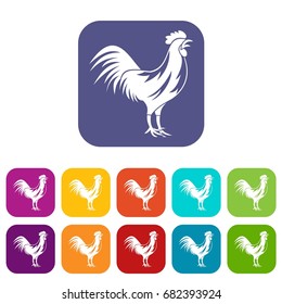 Gallic rooster icons set vector illustration in flat style in colors red, blue, green, and other