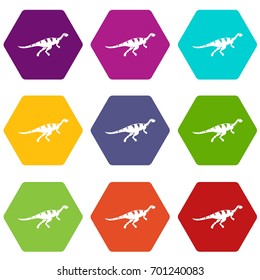 Gallimimus dinosaur icon set many color hexahedron isolated on white vector illustration