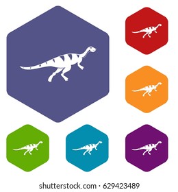 Gallimimus dinosaur icons set hexagon isolated vector illustration