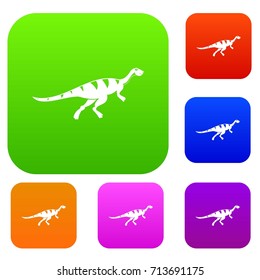 Gallimimus dinosaur set icon color in flat style isolated on white. Collection sings vector illustration