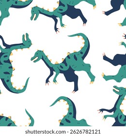 Gallimimus dinosaur vector cartoon seamless pattern on a white background.