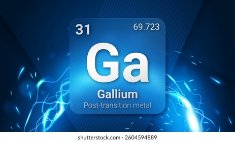 Gallium (Ga) (031) Post Transition Metal, Glass Morphism Element Futuristic Neon Light Glow Background Periodic Table, Chemical Symbol, Name, Atomic Mass, Atomic Number, Vector Illustration