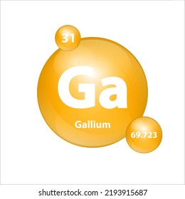 Gallium (Ga) icon structure chemical element round shape circle yellow dark. Chemical element of periodic table Sign with atomic number. Study in science for education. 3D Illustration vector. 