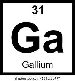 Gallium (Ga) periodic table of elements tile. Icon with atomic number 31. Post-transition metal with a low melting point, used in modern semiconductors.