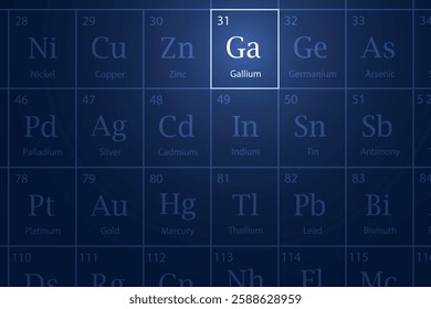 Gallium highlighted element in periodic table with glowing effect