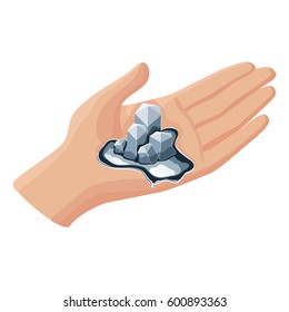 Gallium melting from hand warmth isolated on white background. Educational chemistry for kids. Cartoon vector illustration in flat style.