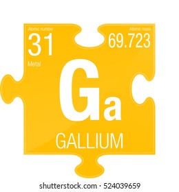 Gallium symbol. Element number 31 of the Periodic Table of the Elements - Chemistry - Puzzle piece with yellow background