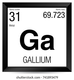 Gallium symbol. Element number 31 of the Periodic Table of the Elements - Chemistry - Black square frame with white background
