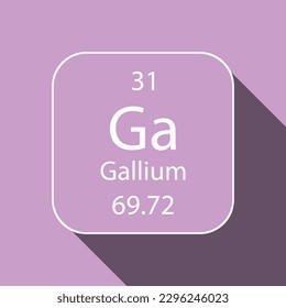 Gallium symbol with long shadow design. Chemical element of the periodic table. Vector illustration.