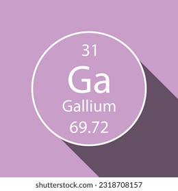 Gallium symbol with long shadow design. Chemical element of the periodic table. Vector illustration.