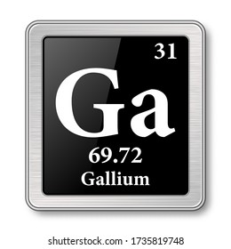 Gallium symbol.Chemical element of the periodic table on a glossy black background in a silver frame.Vector illustration.