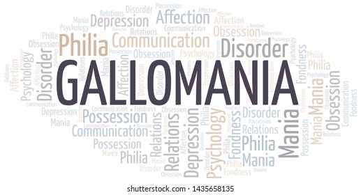 Gallomania word cloud. Type of mania, made with text only.